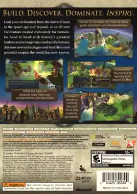 Civilization Revolution (USA) box cover back